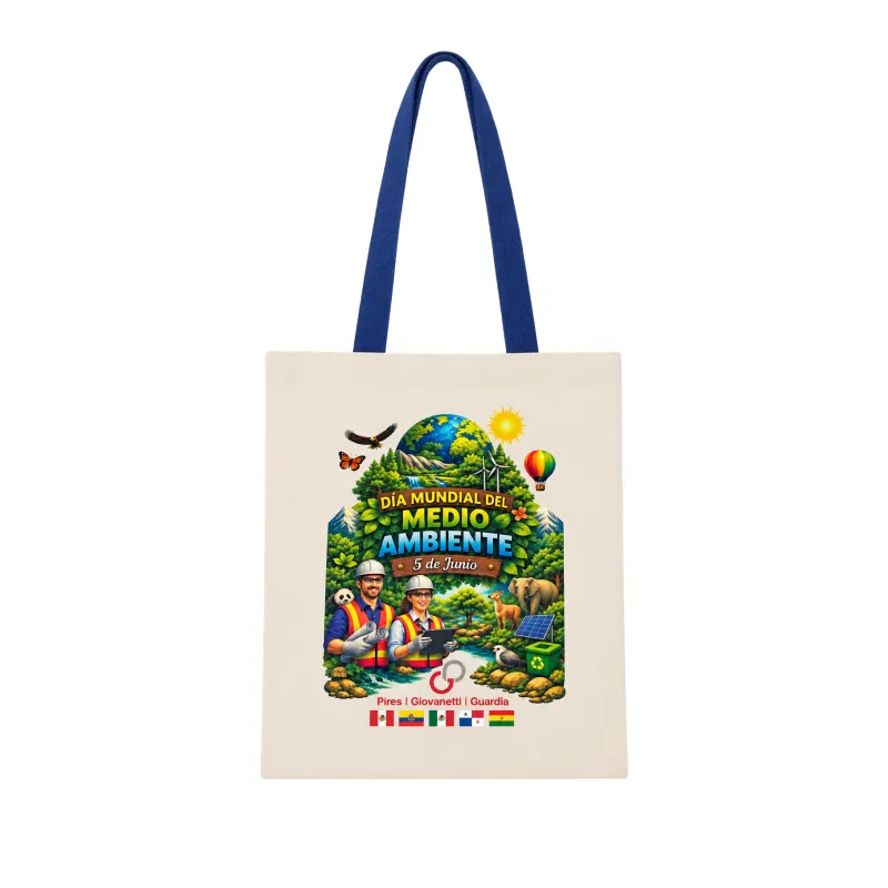 bolsas de tocuyo sublimados con asas de color azul